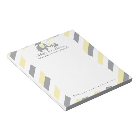 Geel, wit grijs stripe olifant - advies notitieblok (Schuin)