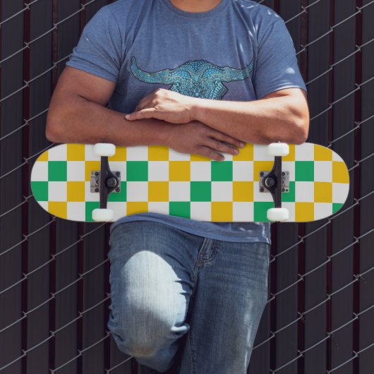 Geel Wit Groen Geruit Ontwerp  Persoonlijk Skateboard (Buiten 3)