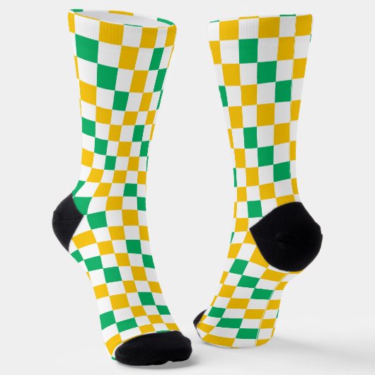 Geel Wit Groen Geruit Ontwerp  Sokken (Gebogen)