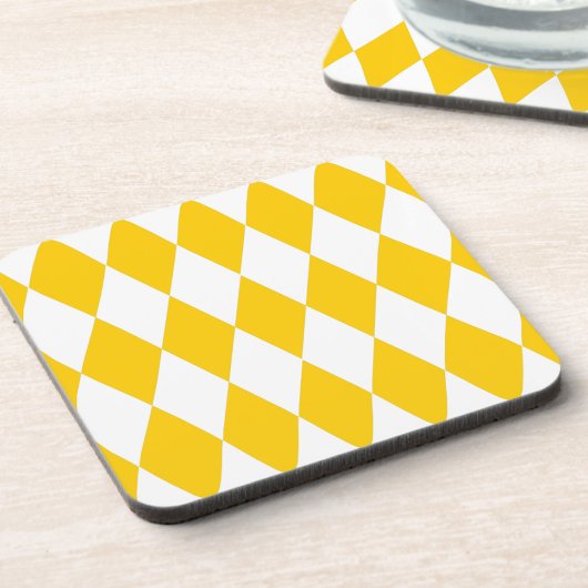 Geel Wit Harlequin Diamonds Checkers Ontwerp Bier Onderzetter