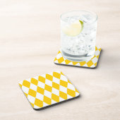 Geel Wit Harlequin Diamonds Checkers Ontwerp Bier Onderzetter (Rechterzijde)