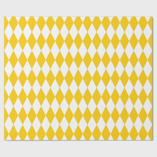 Geel Wit Harlequin Diamonds Checkers Ontwerp Cadeaupapier (Vlak)
