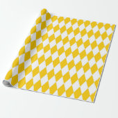 Geel Wit Harlequin Diamonds Checkers Ontwerp Cadeaupapier (Uitgerold)