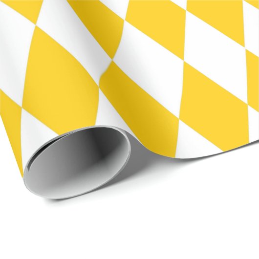 Geel Wit Harlequin Diamonds Checkers Ontwerp Cadeaupapier (Rol Hoek)