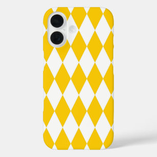 Geel Wit Harlequin Diamonds Checkers Ontwerp iPhone 16 Hoesje
