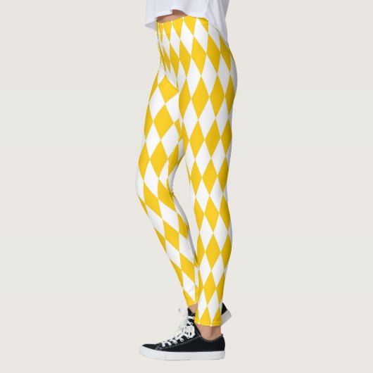 Geel Wit Harlequin Diamonds Checkers Ontwerp Leggings (Links)