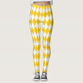 Geel Wit Harlequin Diamonds Checkers Ontwerp Leggings (Voorkant)