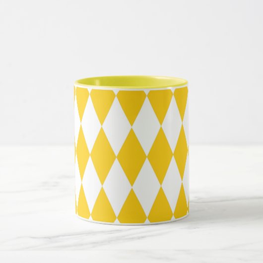 Geel Wit Harlequin Diamonds Checkers Ontwerp Mok (Midden)