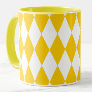 Geel Wit Harlequin Diamonds Checkers Ontwerp Mok