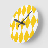Geel Wit Harlequin Diamonds Checkers Ontwerp Ronde Klok (Hoek)