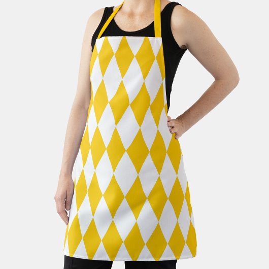 Geel Wit Harlequin Diamonds Checkers Ontwerp Schort
