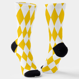 Geel Wit Harlequin Diamonds Checkers Ontwerp Sokken