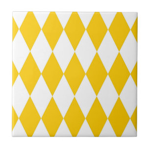Geel Wit Harlequin Diamonds Checkers Ontwerp Tegeltje
