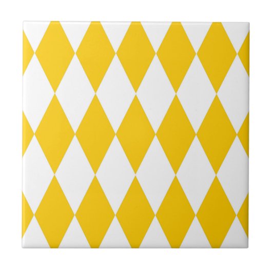 Geel Wit Harlequin Diamonds Checkers Ontwerp Tegeltje (Voorkant)