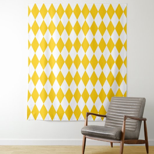 Geel Wit Harlequin Diamonds Checkers Ontwerp Wandkleed