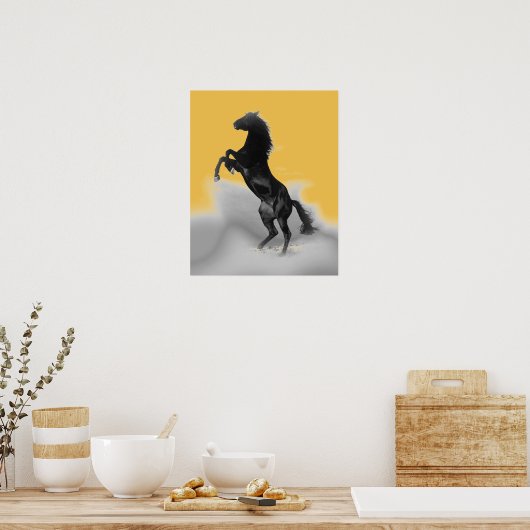 Geel Wit het Grootbrengen van het pop-art Paard Poster (Keuken)
