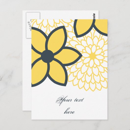 Geel, wit, houtskool Moderne Floral Briefkaart (Voorkant / Achterkant)