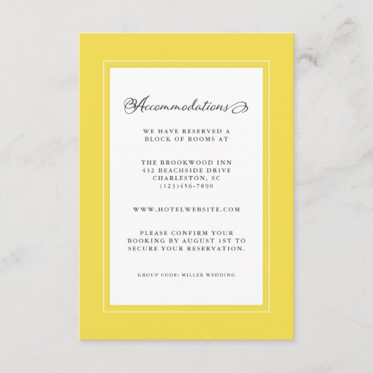 Geel & Wit Huwelijksdetail Moderne Chique grenzen Informatiekaartje (Voorkant)