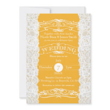 Geel & Wit Kant Elegante Bruiloft Uitnodigingen