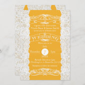 Geel & Wit Kant Elegante Bruiloft Uitnodigingen (Voorkant / Achterkant)