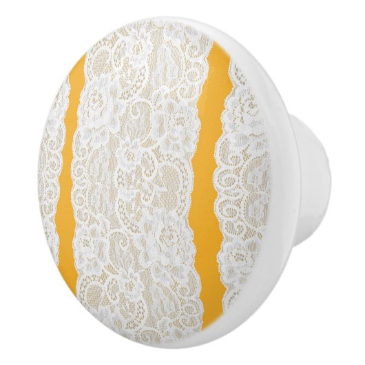 Geel & Wit Kant Rustiek Romantisch Elegant Keramische Knop (Rechts)