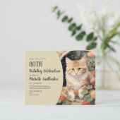 Geel wit kitten boog 80e verjaardag kaart (Staand voorkant)