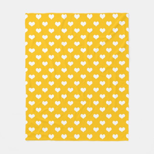 Geel Wit Liefde Hart Patroon Ontwerp Fleece Deken (Voorkant)