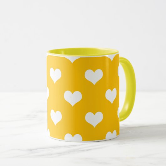 Geel Wit Liefde Hart Patroon Ontwerp Mok (Voorkant rechts)