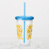 Geel wit madeliefje bloempatroon en monogram muts acryl drinkbeker (Rechts)