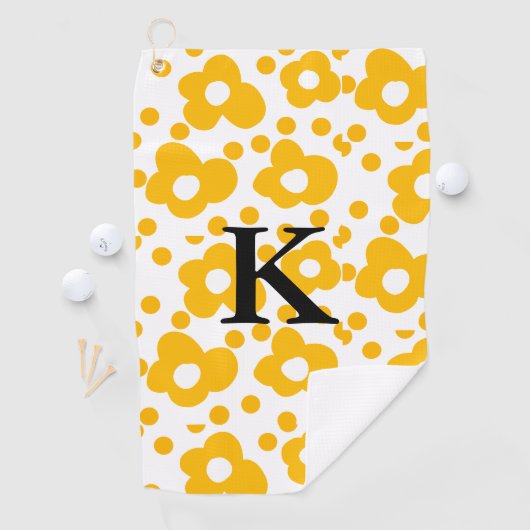 Geel wit madeliefje bloempatroon en monogram muts golfhanddoek (Insitu)