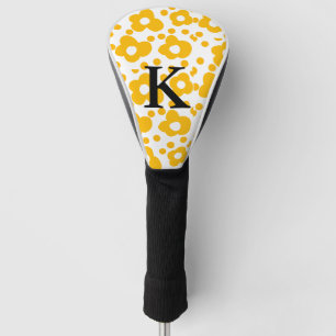 Geel wit madeliefje bloempatroon en monogram muts golfheadcover