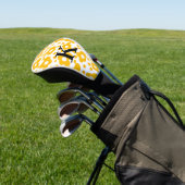 Geel wit madeliefje bloempatroon en monogram muts golfheadcover (Insitu)