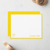 Geel, wit, met handgeschreven script monogram notitiekaartje (Voorkant / Achterkant in situ)