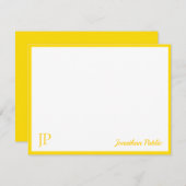 Geel, wit, met handgeschreven script monogram notitiekaartje (Voorkant / Achterkant)