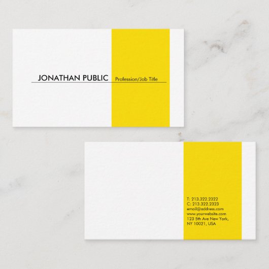 Geel Wit Modern Professioneel Elegant Eenvoudig Visitekaartje (Voorkant / Achterkant)