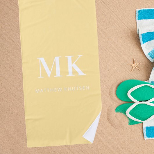 Geel wit monogram naam initialen strandlaken