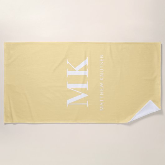 Geel wit monogram naam initialen strandlaken (Voorkant)