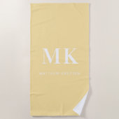 Geel wit monogram naam initialen strandlaken (Voorkant)