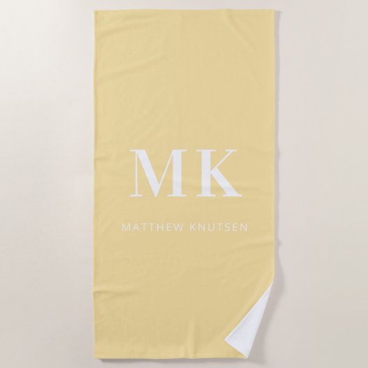 Geel wit monogram naam initialen strandlaken (Voorkant)