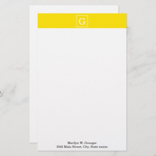 Geel wit omgevormd Initiaal monogram Briefpapier (Voorkant / Achterkant)