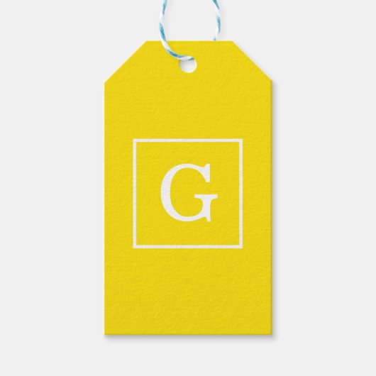 Geel wit omgevormd Initiaal monogram Cadeaulabel (Voorkant)