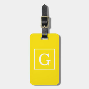 Geel Wit Omlijst Initiaal Monogram Bagagelabel