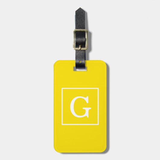 Geel Wit Omlijst Initiaal Monogram Bagagelabel (Voorkant verticaal)