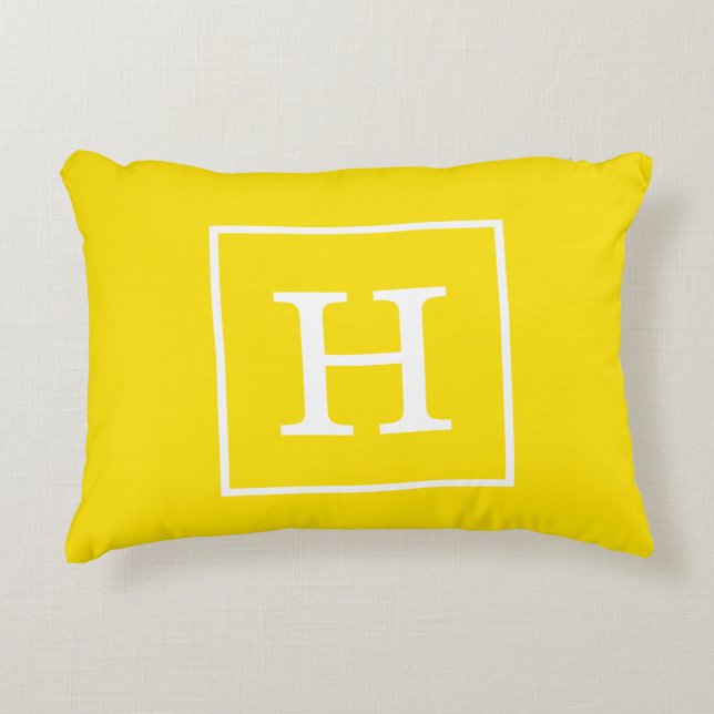Geel Wit Omlijst Initieel Monogram Accent Kussen (Voorkant)