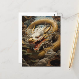 Geel & Wit Oostelijke Drakenillustratie Briefkaart