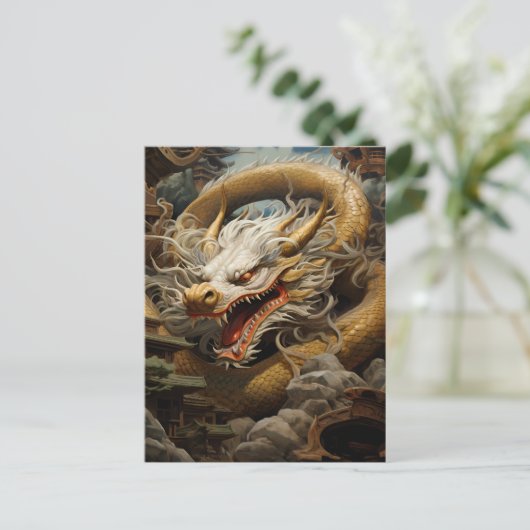 Geel & Wit Oostelijke Drakenillustratie Briefkaart (Staand voorkant)