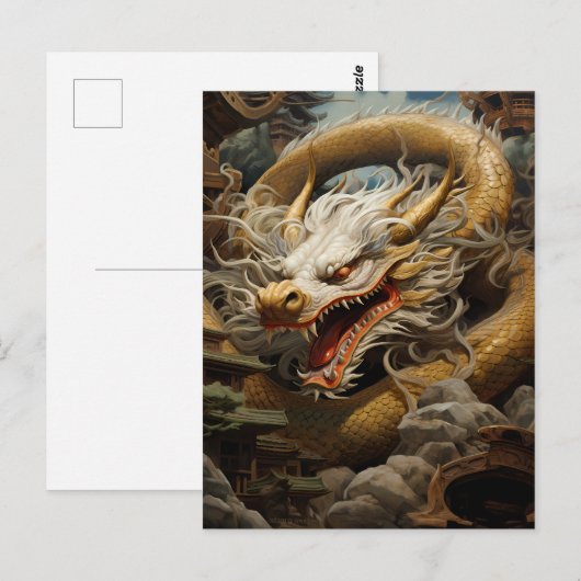 Geel & Wit Oostelijke Drakenillustratie Briefkaart (Voorkant / Achterkant)