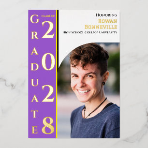Geel Wit Paars Zwart Afstuderen Foto Goud Folie Uitnodiging
