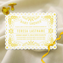 Geel, wit papel picado baby shower geschulpte