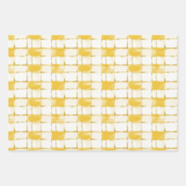Geel Wit Plaid Strepen Blauw Wit Verjaardag Inpakpapier Vel